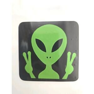 Alien Car Decal Sticker Peace Sign Green Alien